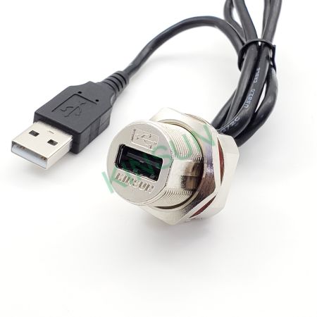 Metal Waterproof USB Connector with USB Plug Cable - Waterproof Metal Panel Mount USB Connector